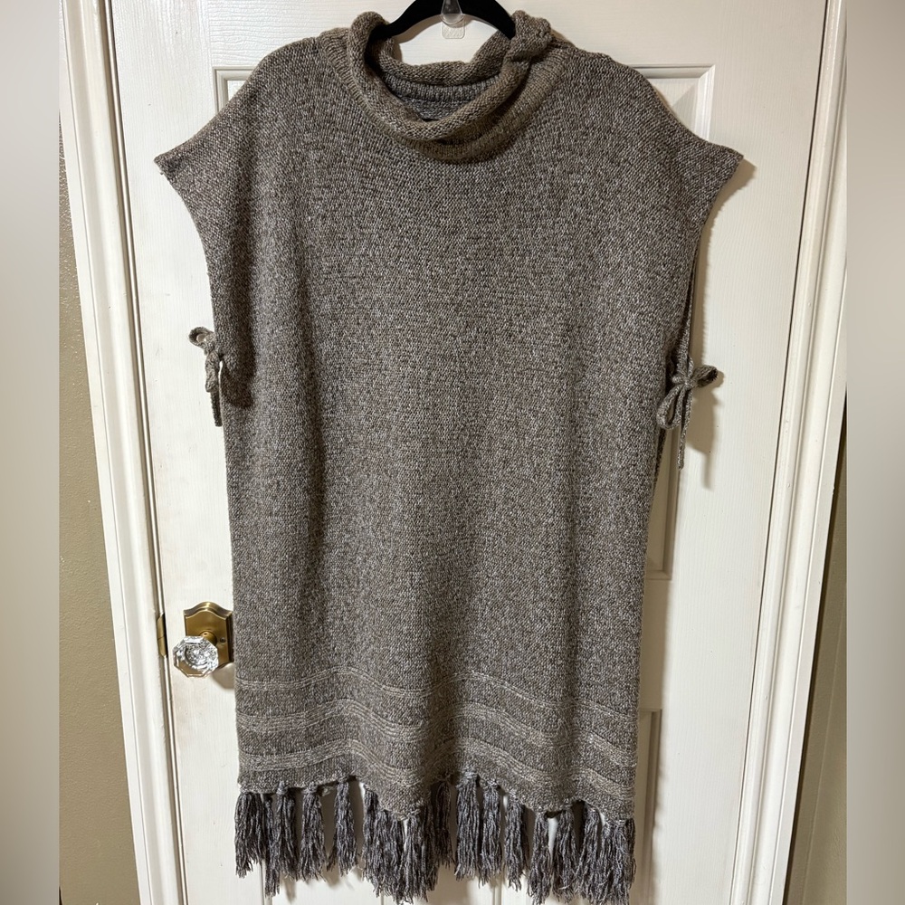 Cozy Marled Knit Turtleneck Poncho Sweater One size